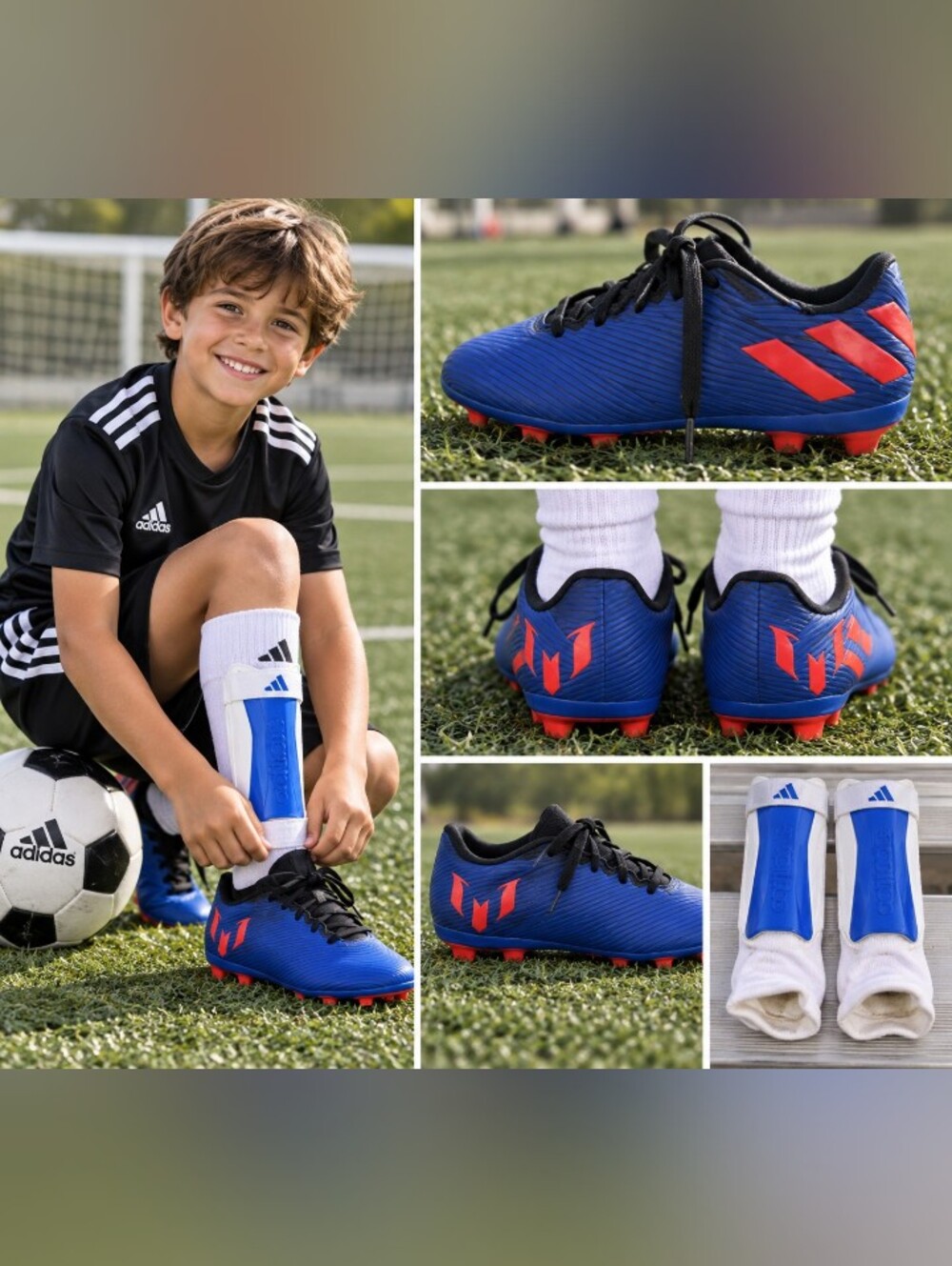 Adidas Messi Kids Soccer Cleats 10.5K & Tiro Shin Guards Small Bundle